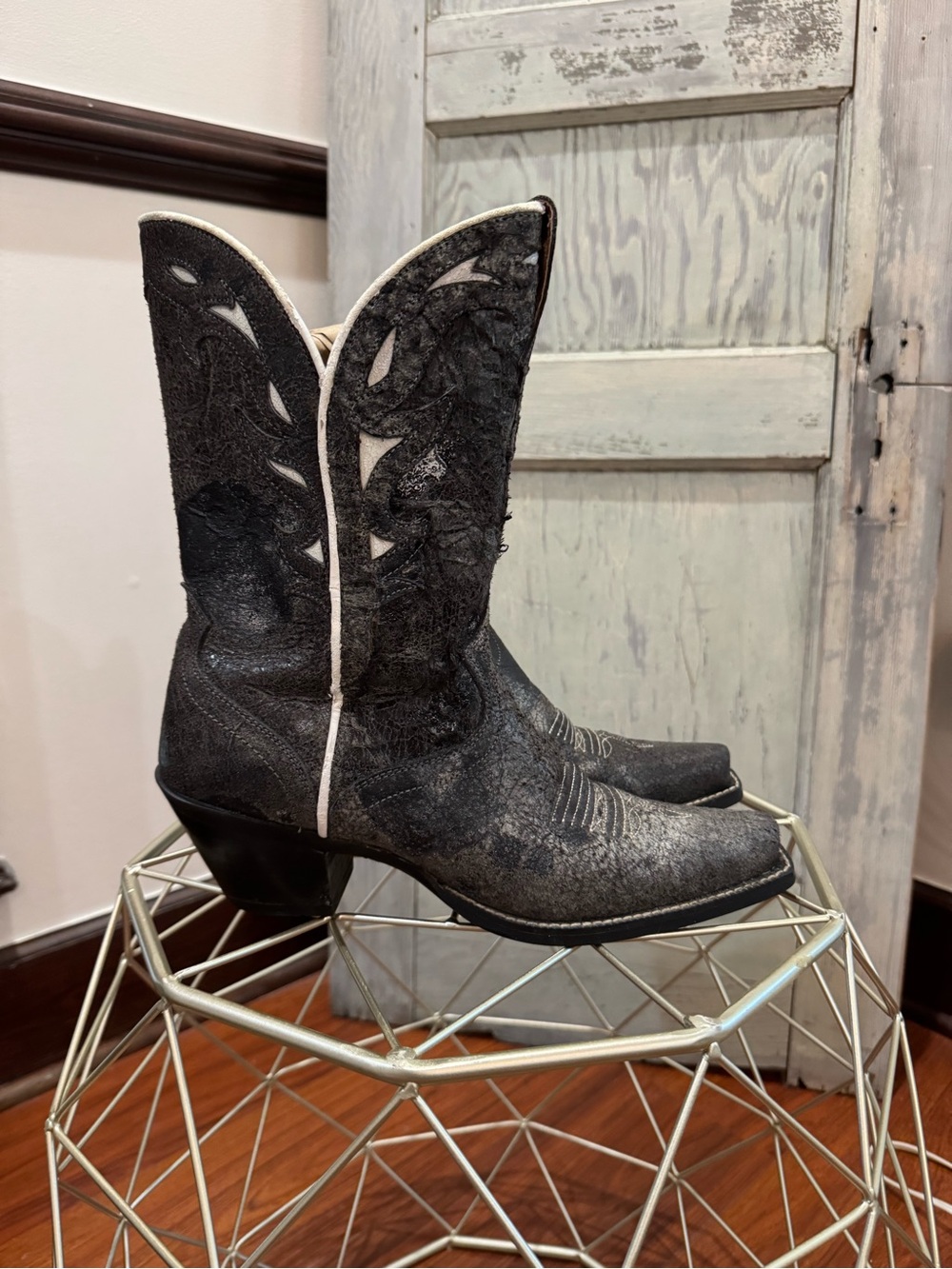 Ariat Womens Sidesaddle Western Boot Black White Size 8.5 B Pointed Toe Rodeo